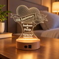 Heart Rose Couple Name Lamp | Personalised Acrylic LED | Wooden Base