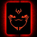 Red LED demon face MDF wall art with glowing eyes