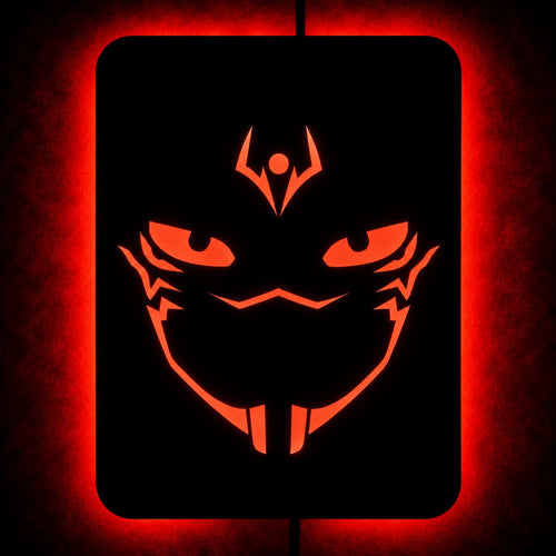 Red LED demon face MDF wall art with glowing eyes