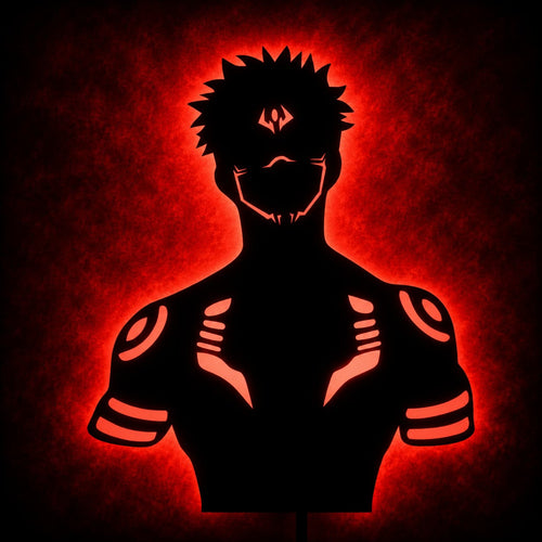 Red LED anime hero silhouette MDF wall lamp with glowing details