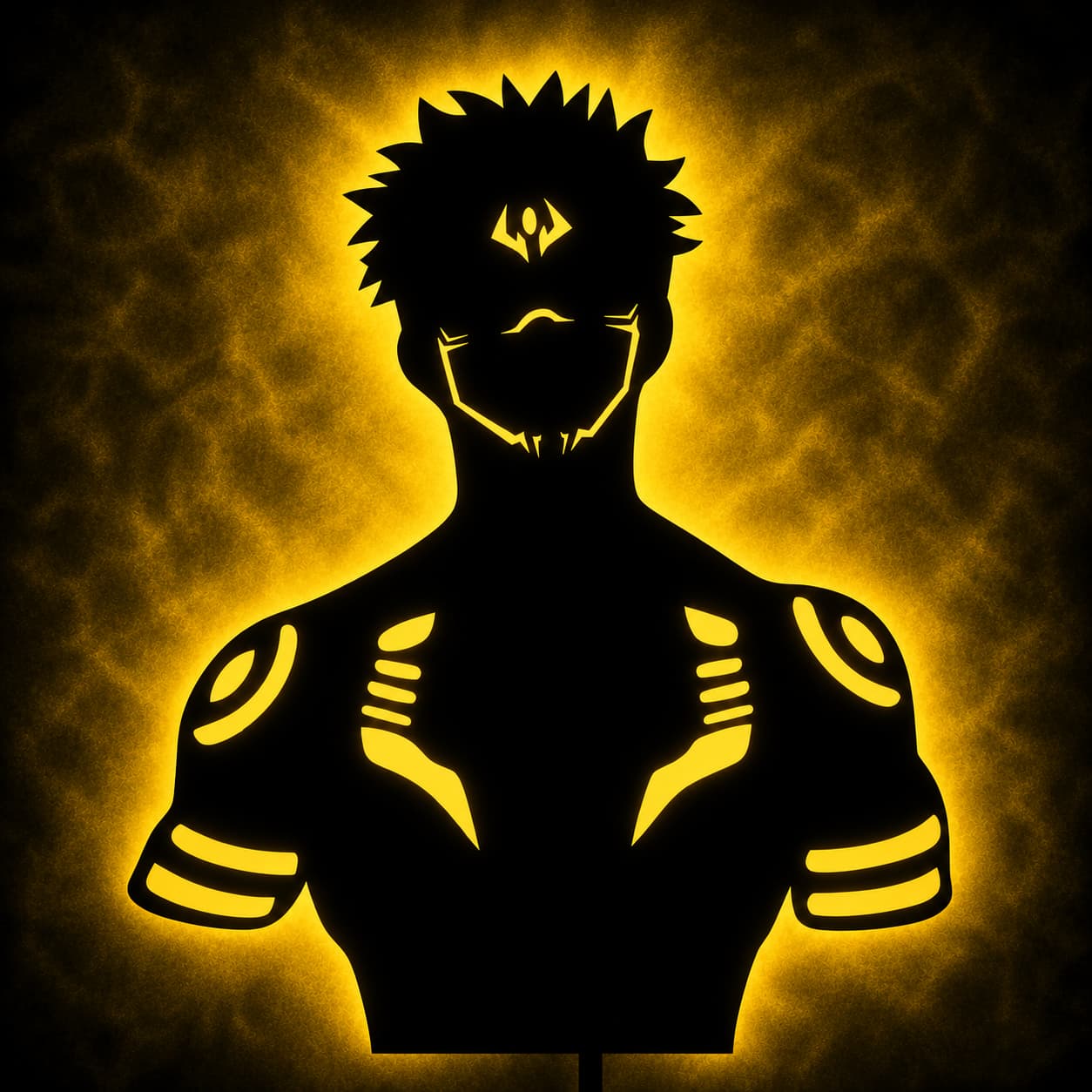 Warm yellow LED anime hero MDF wall lamp with glowing silhouette