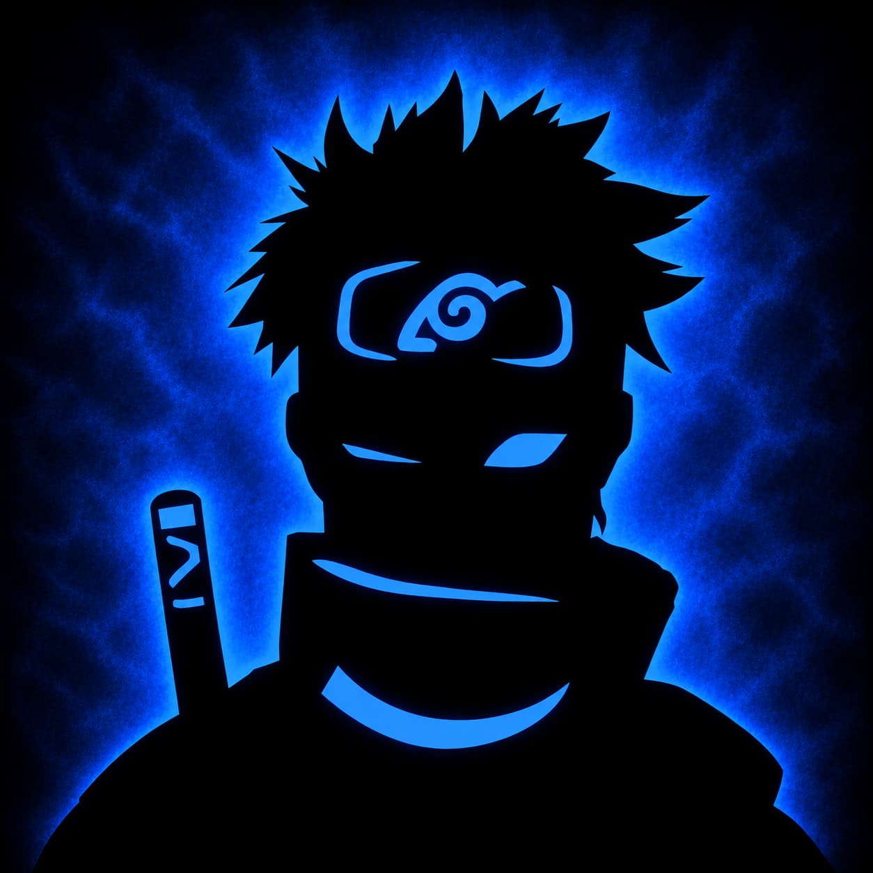 Blue LED backlit anime ninja wall lamp with glowing masked face