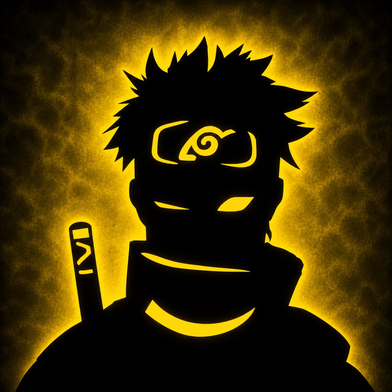 Warm yellow LED anime ninja silhouette MDF wall art with glowing eyes