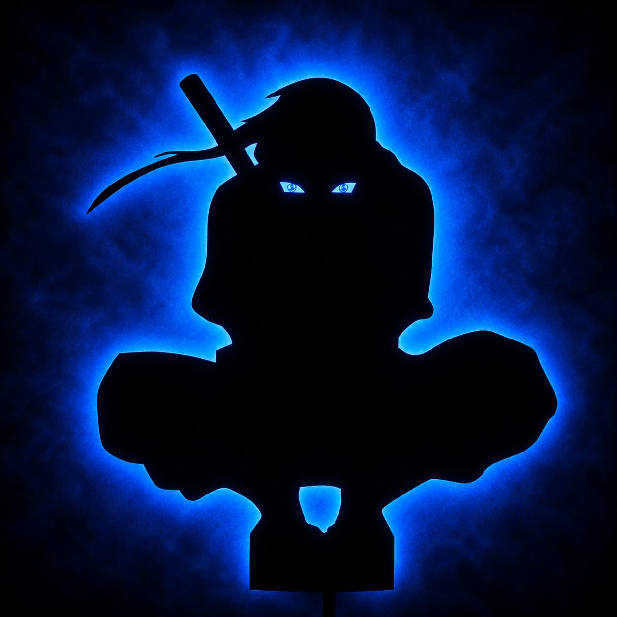 Blue LED backlit anime ninja MDF wall lamp with glowing eyes