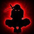 Red LED backlit anime ninja silhouette wall lamp with glowing eyes