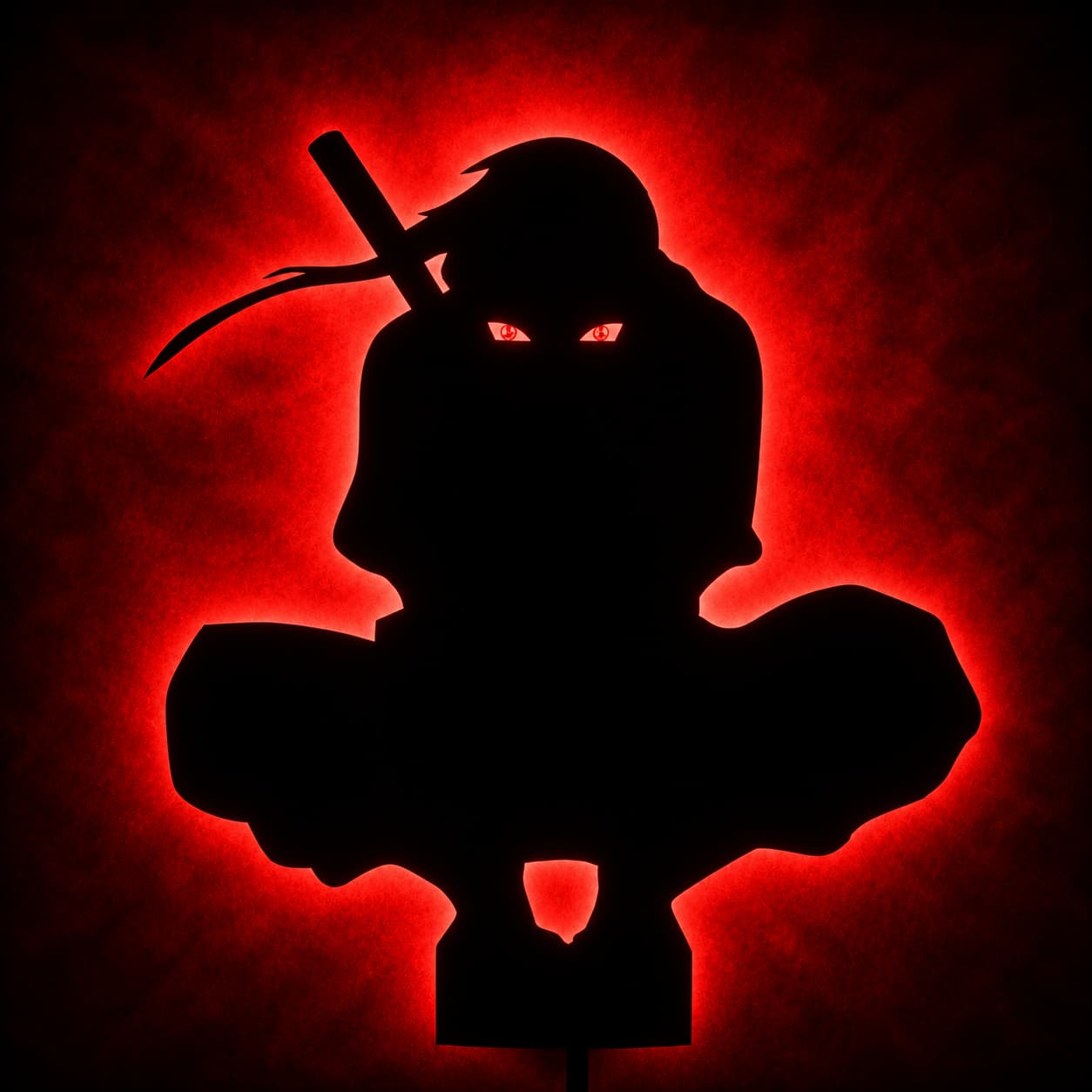 Red LED backlit anime ninja silhouette wall lamp with glowing eyes