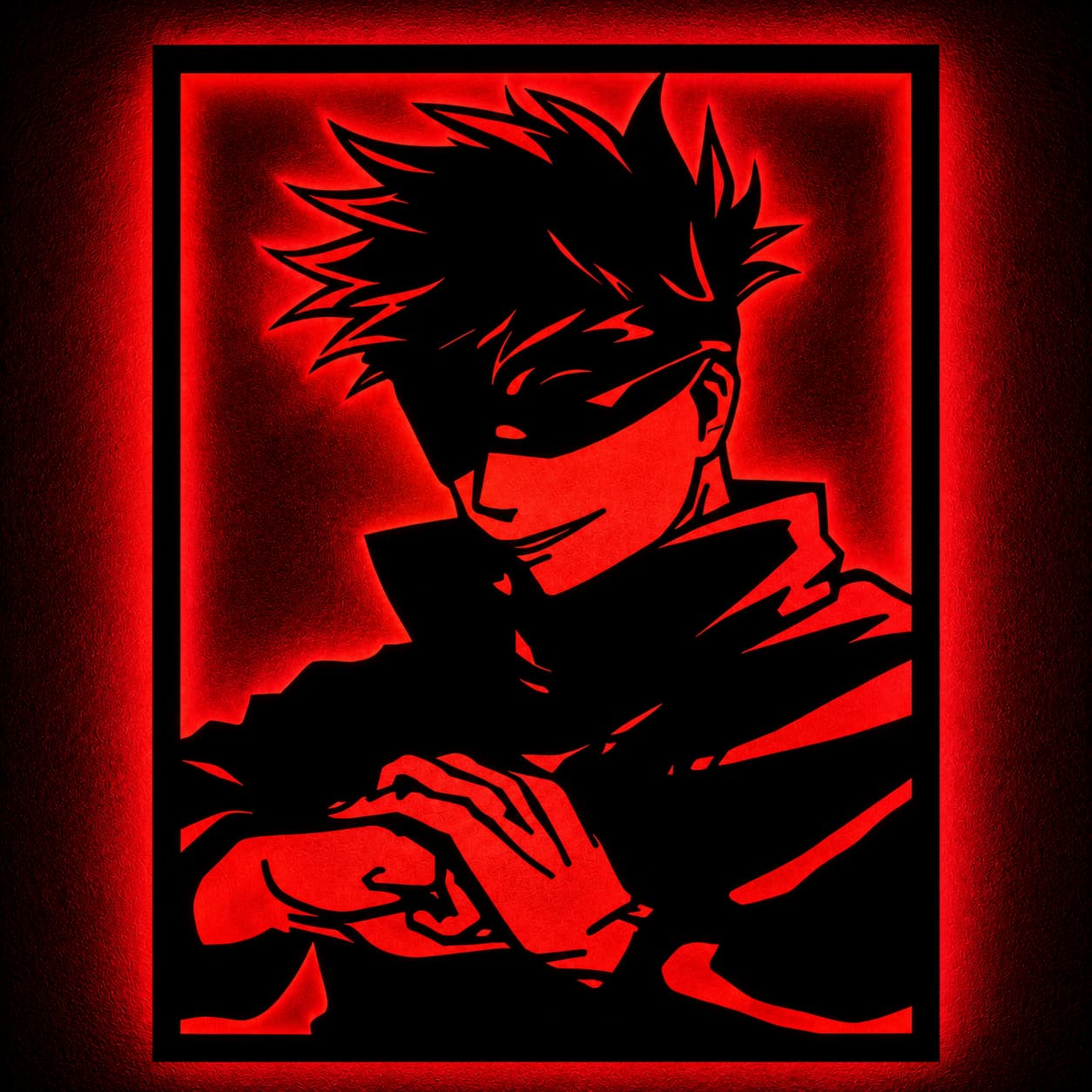 Red LED anime sorcerer MDF wall art with glowing border
