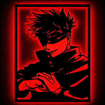 Red LED anime sorcerer MDF wall art with glowing border
