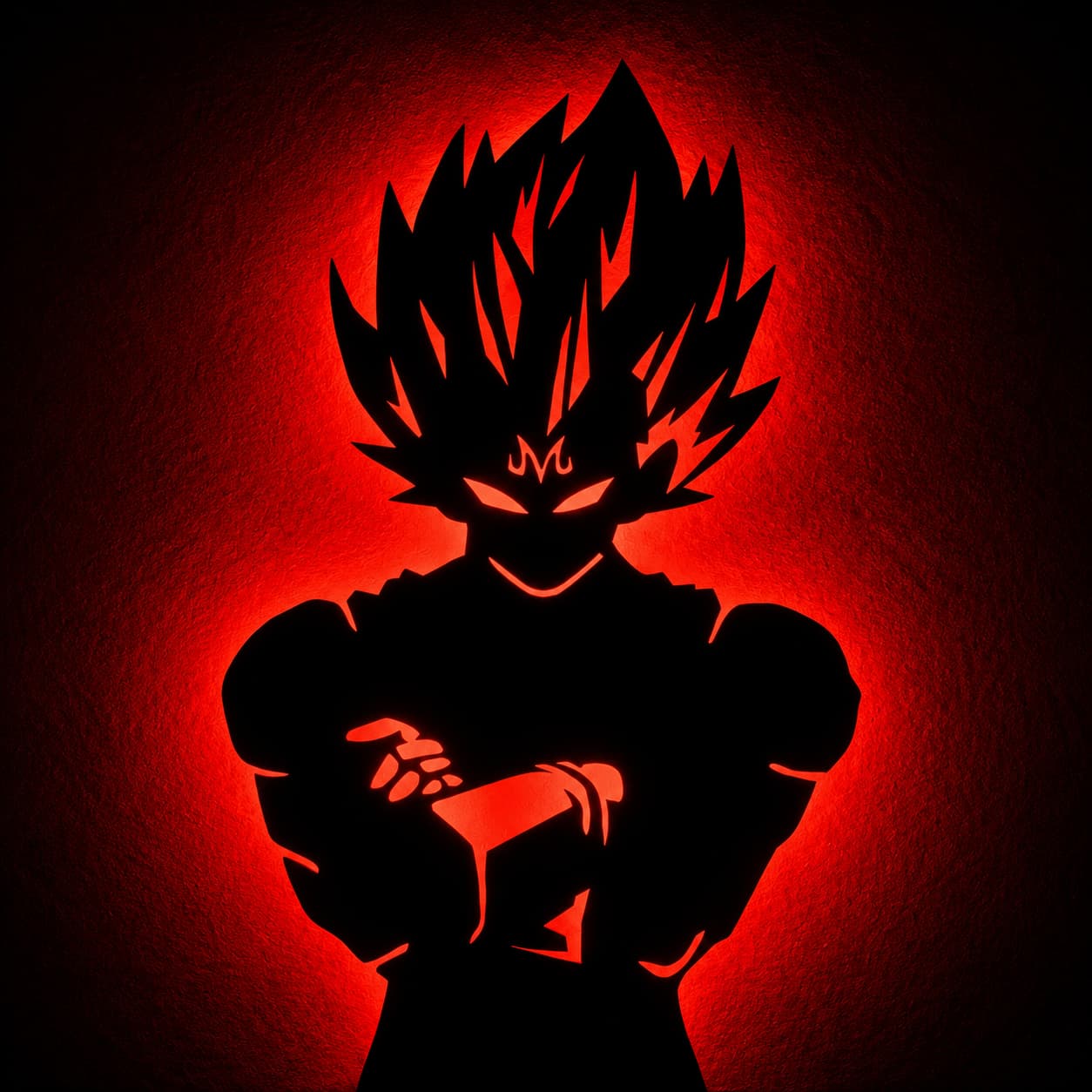Red LED anime warrior MDF wall art with glowing red aura