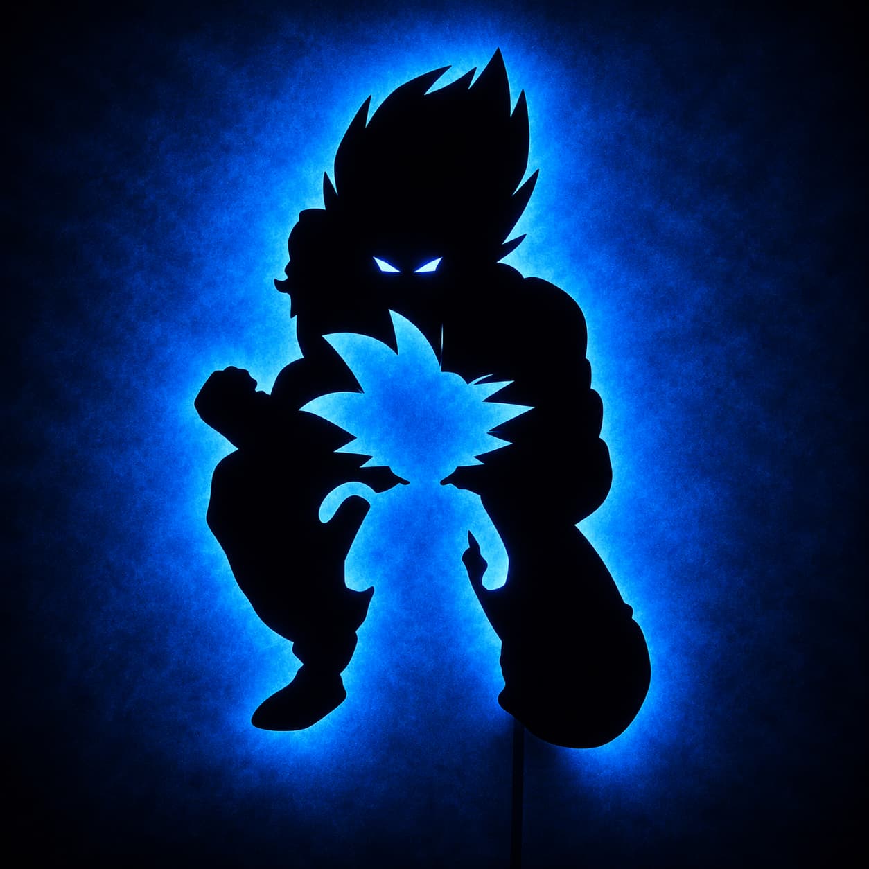 Blue LED backlit anime warrior MDF wall art for gaming room
