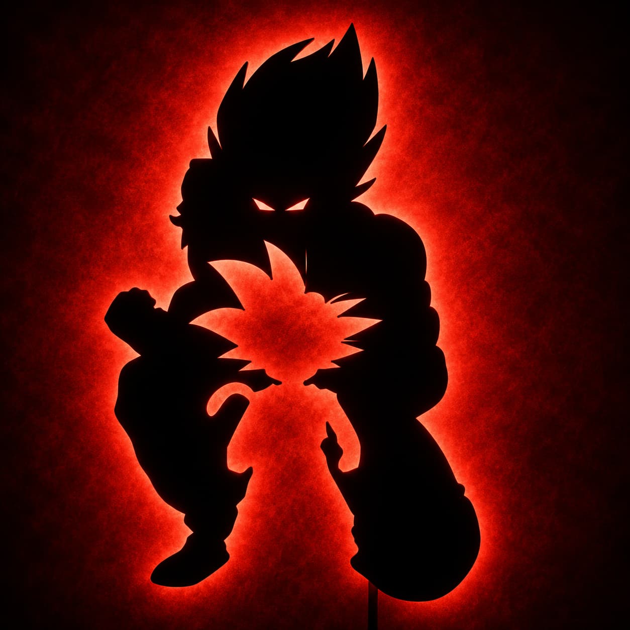Red LED backlit anime warrior MDF wall lamp with glowing silhouette