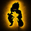 Warm yellow LED anime warrior MDF wall art with illuminated silhouette