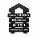 Black acrylic house shaped name plate with white 3D raised letters for home entrance outdoor and indoor use by 11gifts