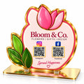 Flower Shop QR Code Stand | Tulip Shape Acrylic Stand with 2 QR Codes