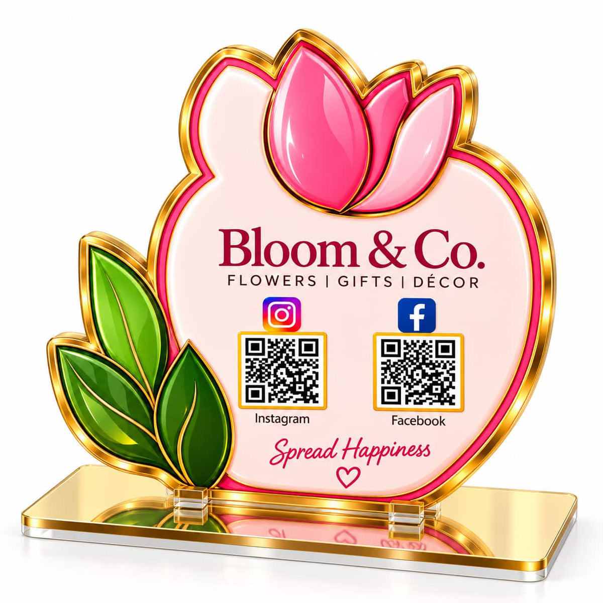 Flower Shop QR Code Stand | Tulip Shape Acrylic Stand with 2 QR Codes