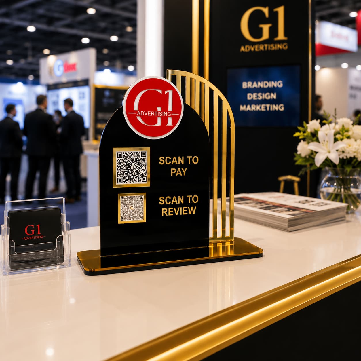QR Code Payment and Google Review Standee at Business Exhibition Booth