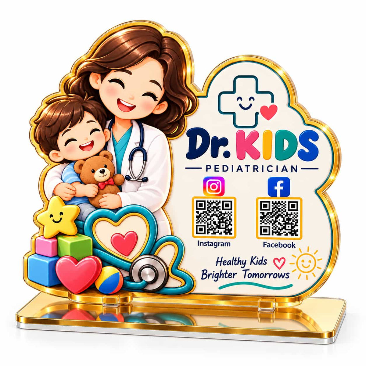 Pediatrician QR Code Stand | Doctor & Child Acrylic Clinic Stand with 2 QR Codes