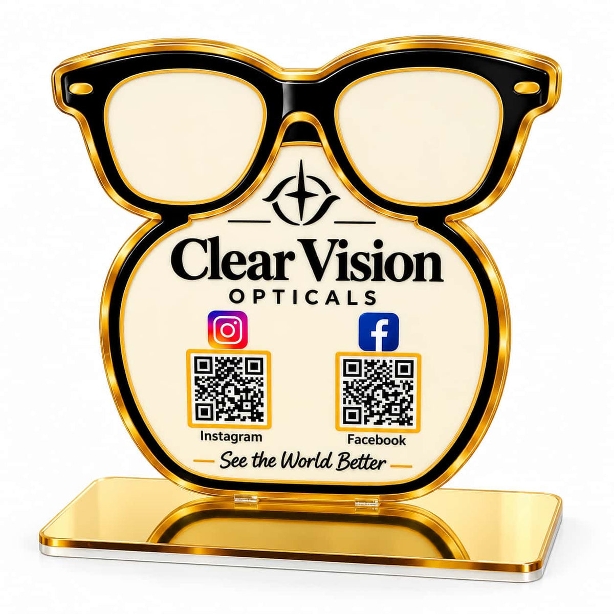Optical Shop QR Code Stand | Spectacles Shape Acrylic Stand with 2 QR Codes