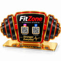 Gym QR Code Stand | Dumbbell Shape Acrylic Stand with 2 QR Codes