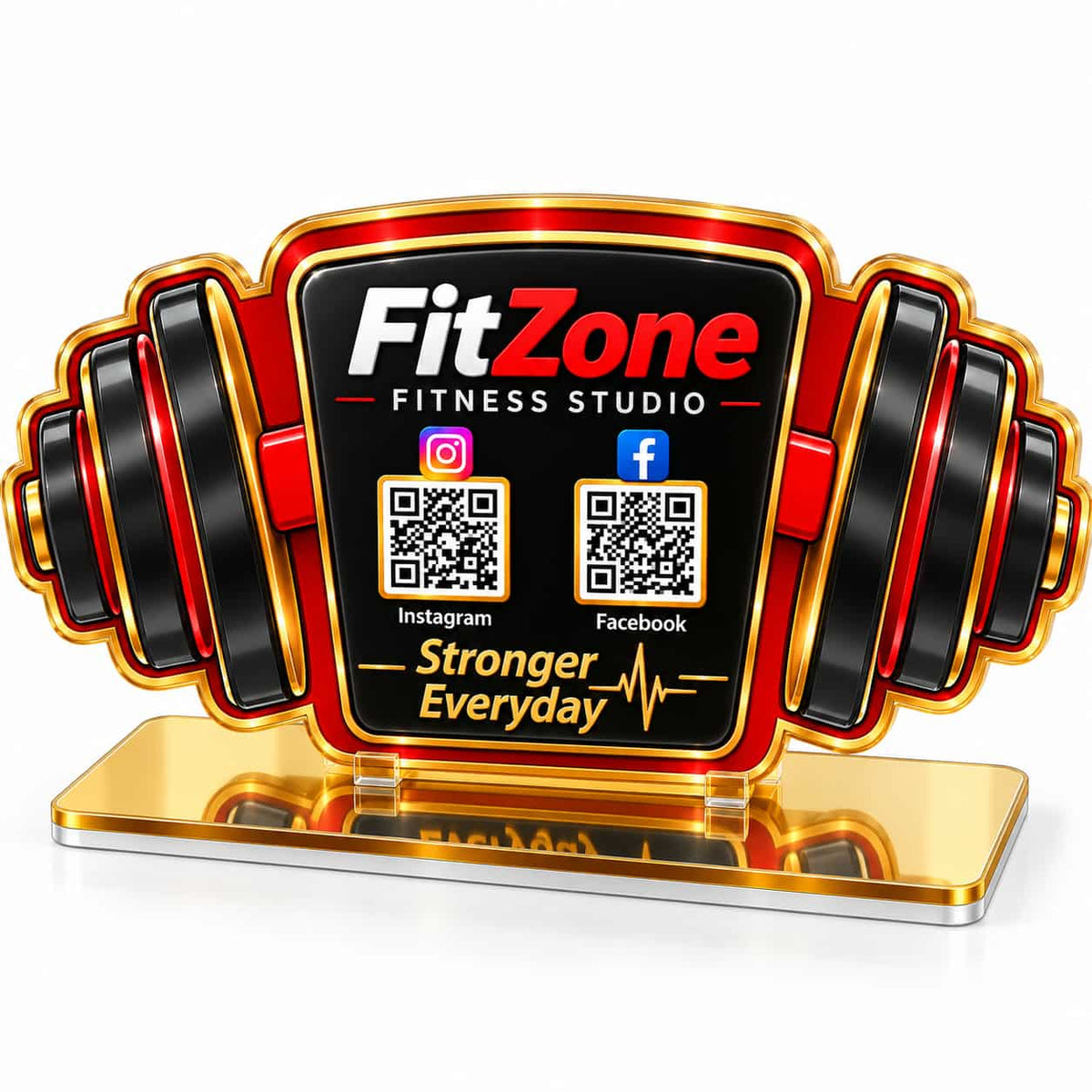 Gym QR Code Stand | Dumbbell Shape Acrylic Stand with 2 QR Codes