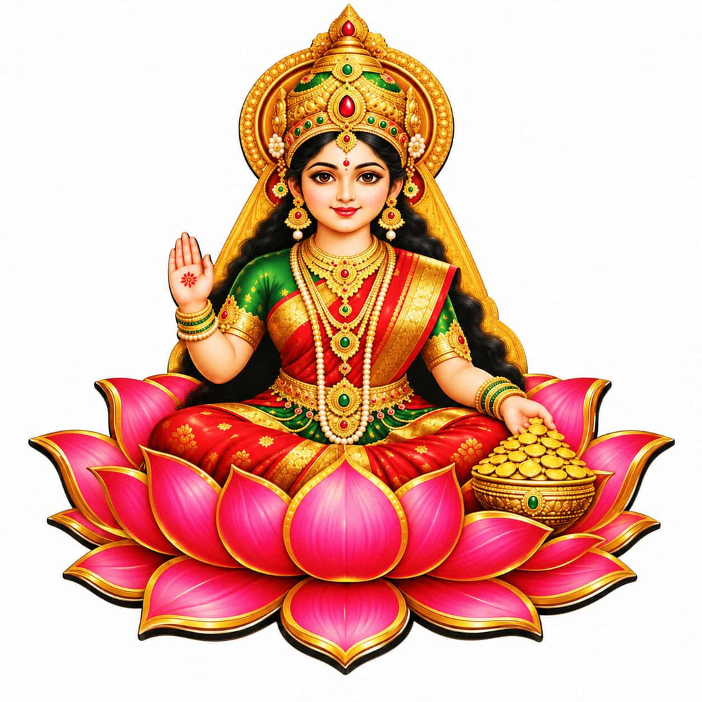 Diwali Pooja Decor Set | Laxmi Ji, Laxmi Charan, Shubh Labh & Peacock Diya (5 Pieces)
