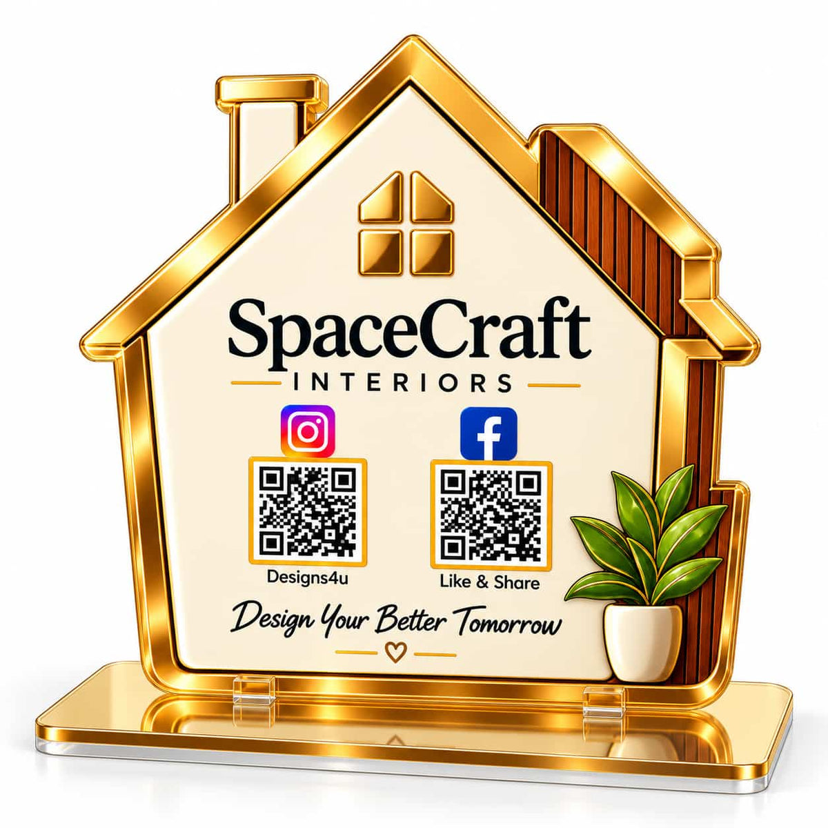 Interior Designer QR Code Stand | House Shape Acrylic Stand with 2 QR Codes