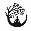 Meditation tree black laser cut MDF wall art silhouette — wellness decor gift India 11Gifts
