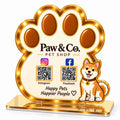 Pet Shop QR Code Stand | Paw Shape Acrylic Stand with 2 QR Codes
