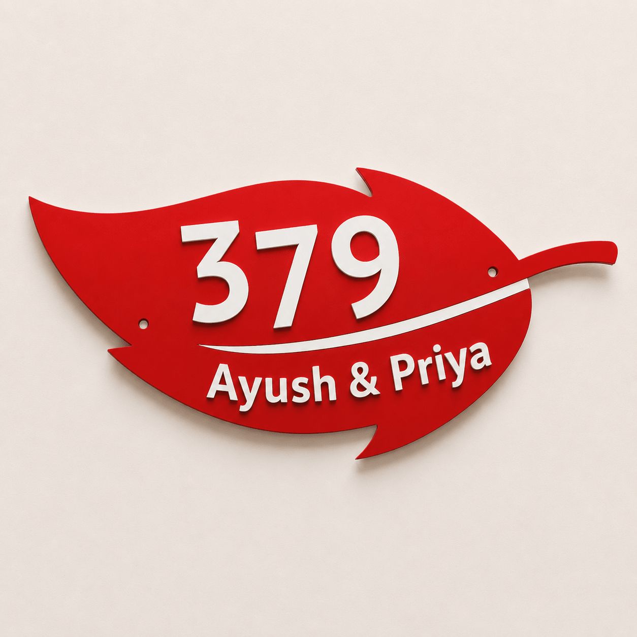 Personalised Red Leaf Acrylic Name Plate White Embossed Laser Cut – Karwa Chauth Gift Jaipur | 11Gifts