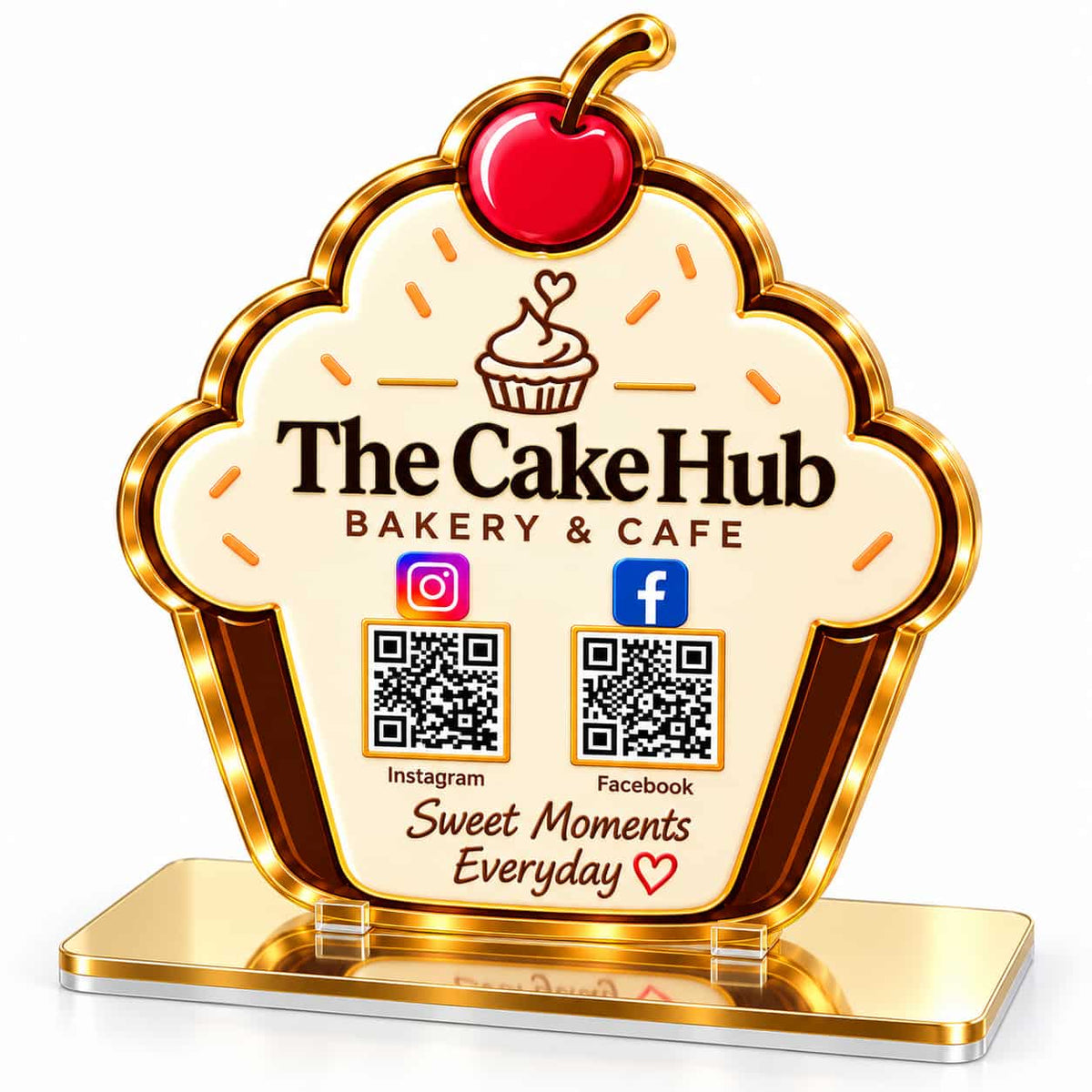 Bakery & Cafe QR Code Stand | Cupcake Shape Acrylic Stand with 2 QR Codes
