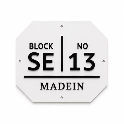 White acrylic block number name plate with black 3D acrylic letters